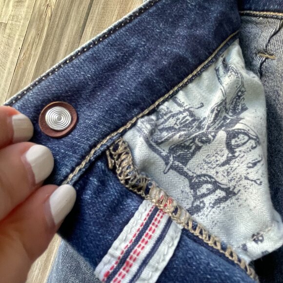 Pilcro Lace‑Up High Rise Flare Jeans Medium Wash Size 28 — 70s Boho Chic Anthro - Picture 7 of 16